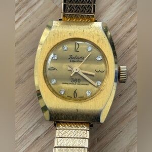 Bolivia Electra 360 Rare Vintage Mechanical Ladies Watch Gold Dial Bracelet